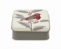 Holly & Robin Print Small Square Tin Thornback & Peel